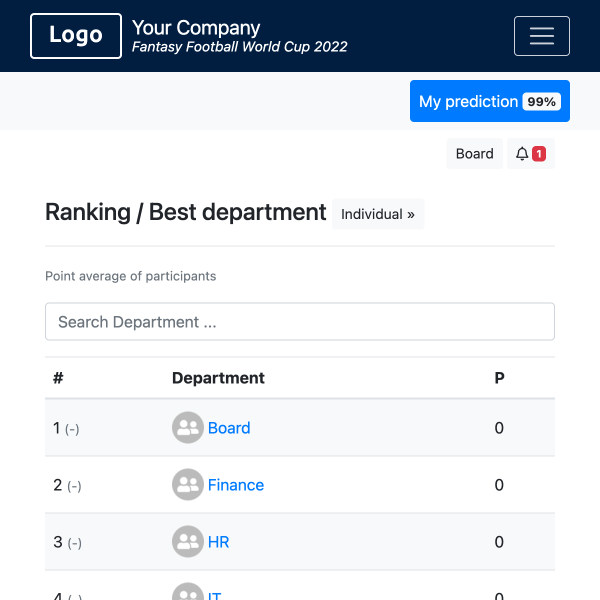Department Ranking - Football Tournament 2026